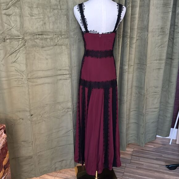 La Ligne 100% silk Elegant Burgundy and Black Lace maxi Dress, US0 - Picture 11 of 14